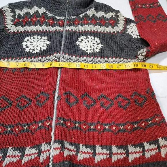 VINTAGE Basic Editions Holiday Cardigan Women XL Wool BLEND Gray Red White SKI - Picture 6 of 9